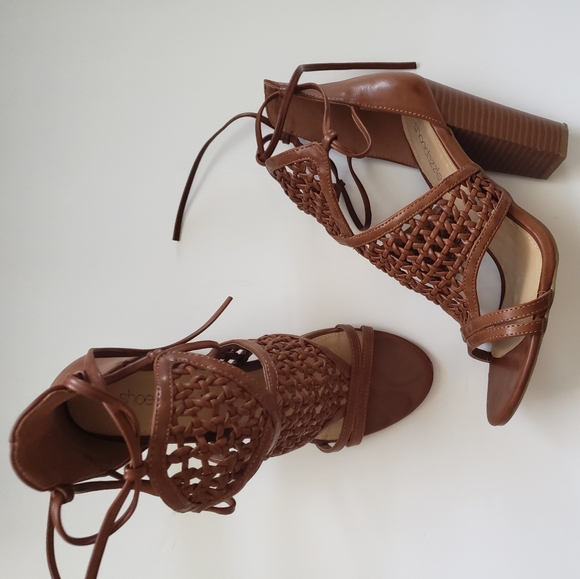 Kelly Cognac Brown Wrap Tie Sandal - Picture 2 of 5